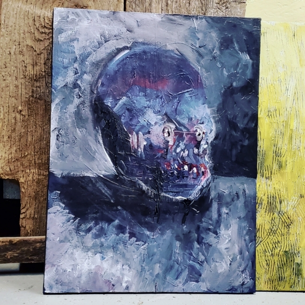 Abstract Skull - original art - acrylic paint on canvas - 24x18" - creepy spooky